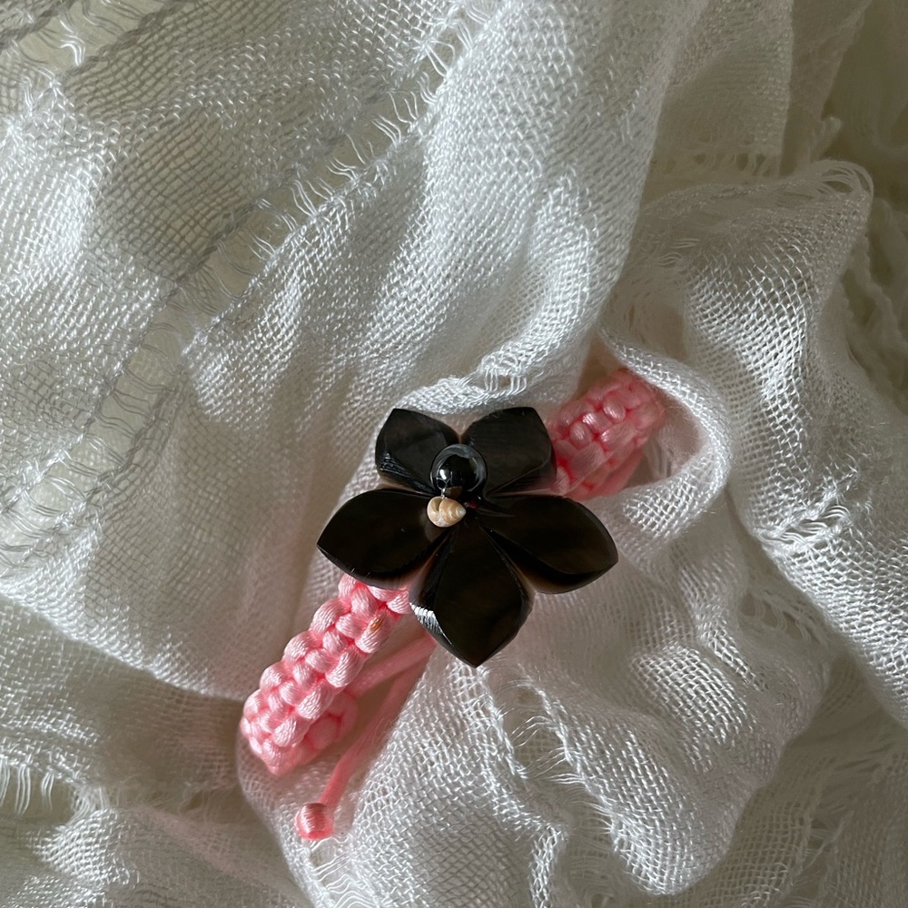 Black flower with pink cord macrame bracelet